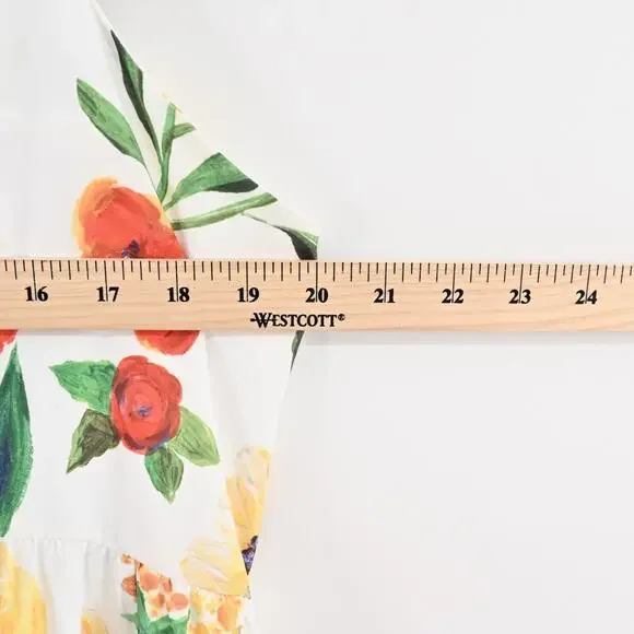 JJS HOUSE Floral Maxi Dress‎ Size XL White Tiered Ruffle Square Neck Cottagecore